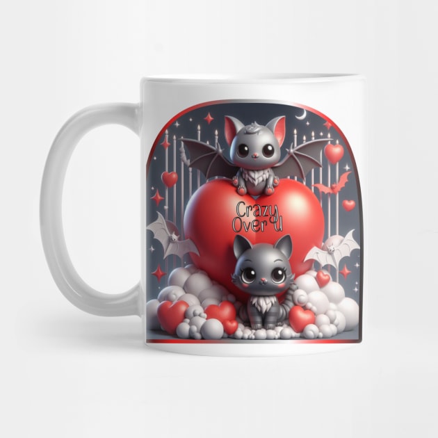 Cute Cat & Bat - Crazy Over U by PlayfulPandaDesigns